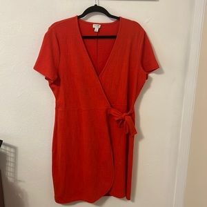 J Crew Orange Wrap Dress Sz Large.